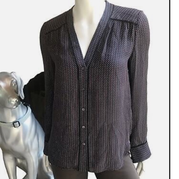 Vince silk blouse, navy and burgundy micro print- XS - Picture 2 of 7